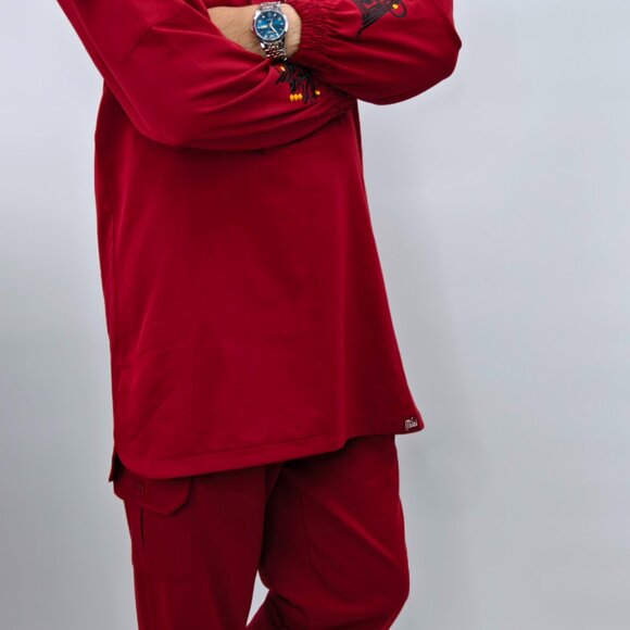 MILEV Signature 2-Piece Modest Set Men - Tunic & Trousers - Embroidered Maroon - Picture 4 of 11
